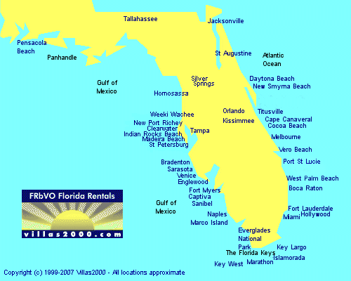 FRbVO - rental and vacations homes in Florida. Map of Florida.